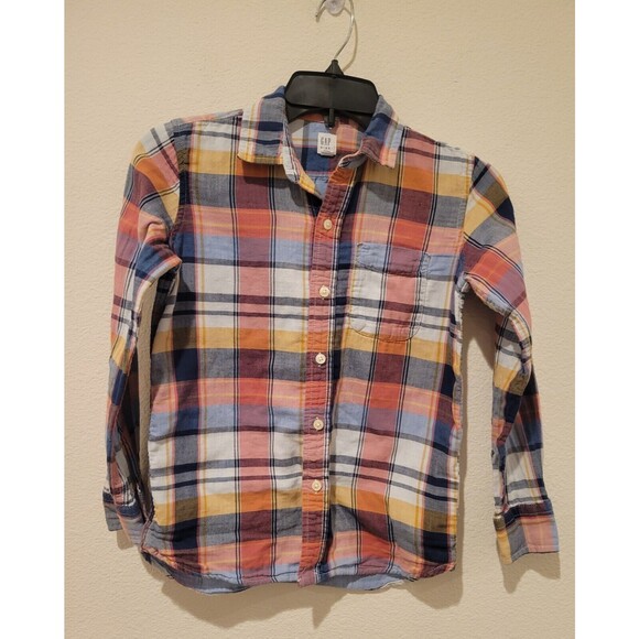 Gap Kids Long Sleeve Double Weave Plaid Button Down Shirt Red Boys Medium 8 - Picture 1 of 6